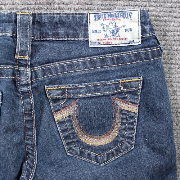 True Religion Jeans Womens 26 Blue Skinny 32 Inseam Contrast Stitch USA - Picture 8 of 12